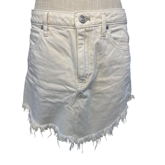 Free People Dresses & Skirts - Free People We The Free White Denim Frayed Hem Mini Skirt Size 28